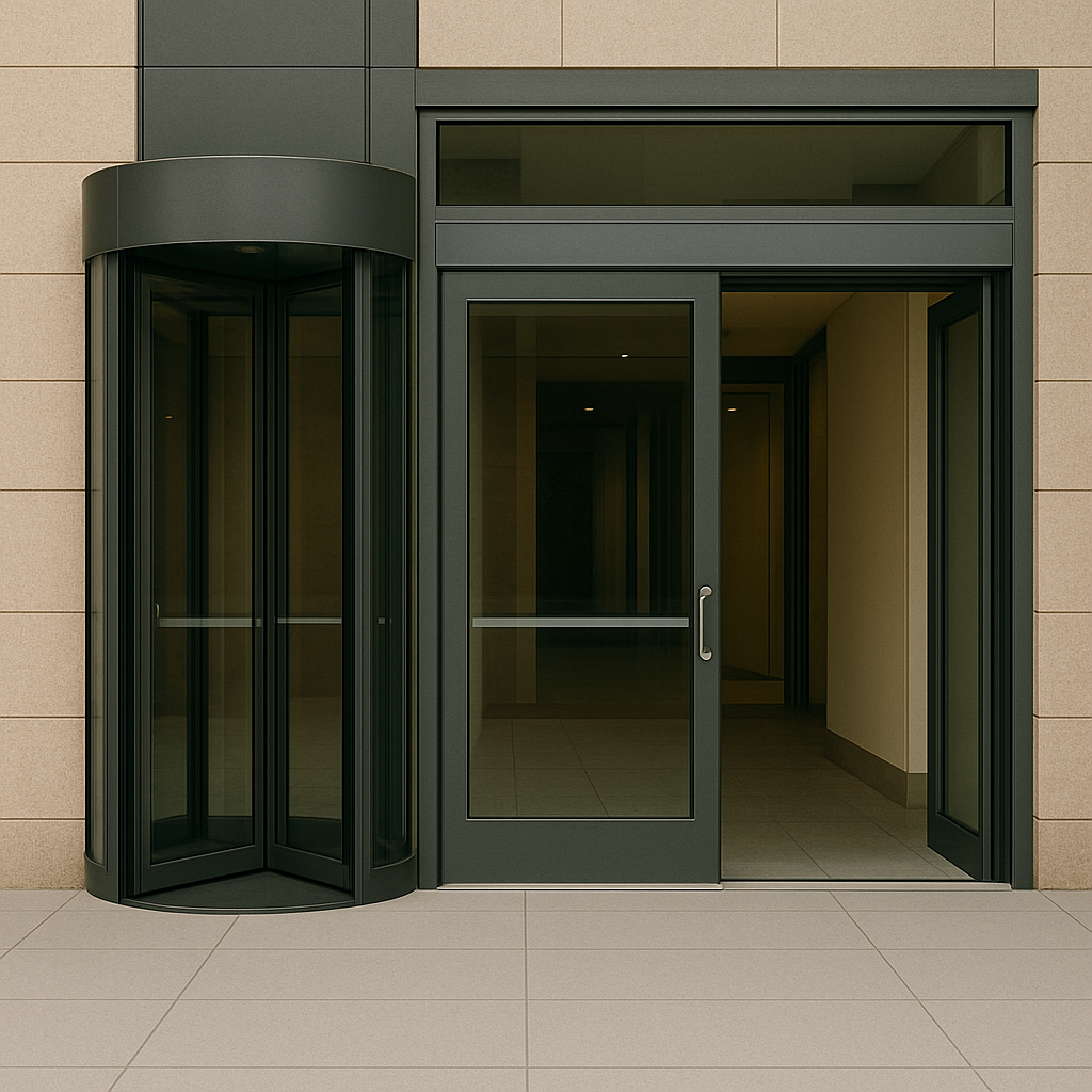 Black automatic revolving doors