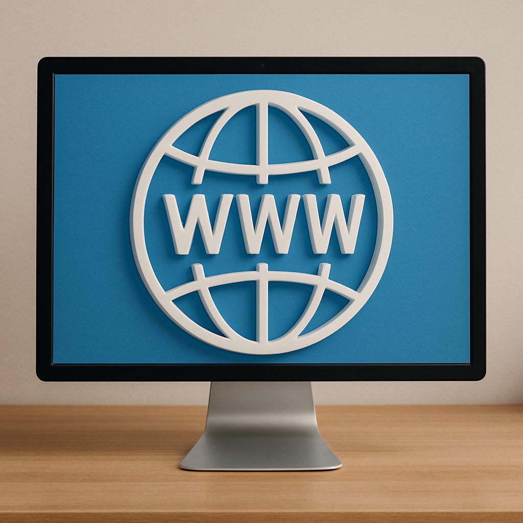 Computer showing the world wide web icon